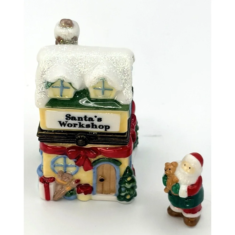 PHB Porcelain Hinged Trinket Box Christmas Santa's Workshop